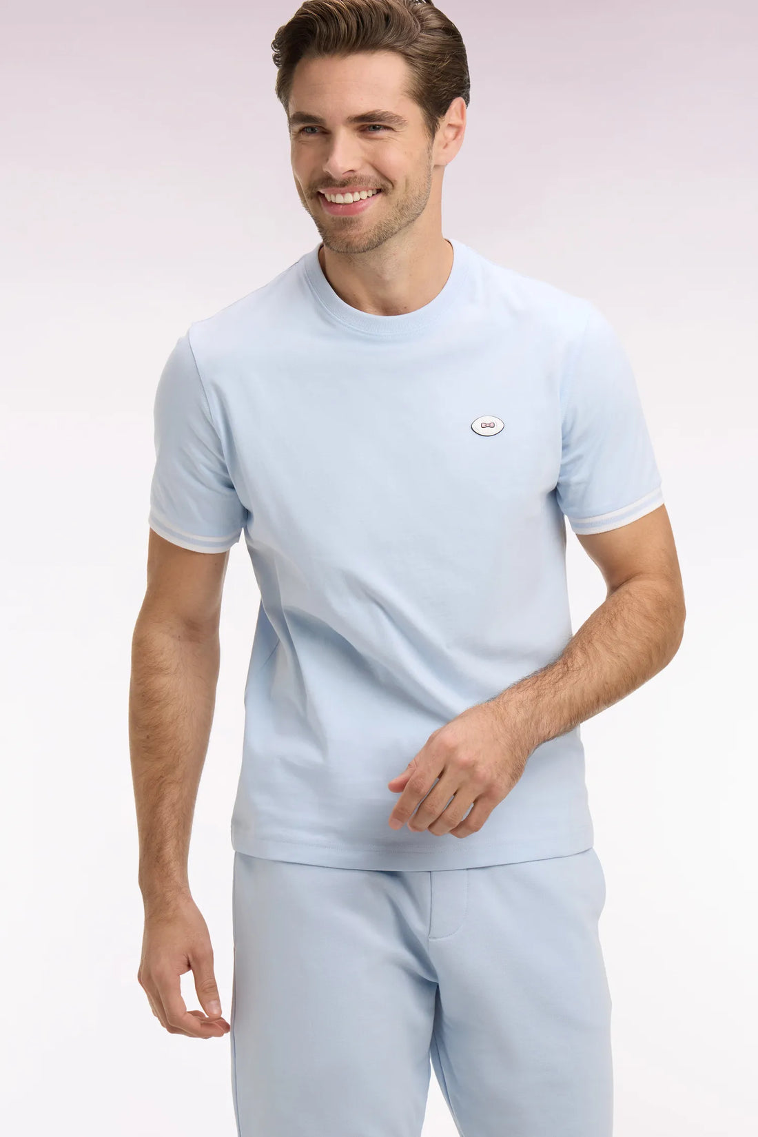 Eden Park 0 Men Sky Blue Short-Sleeved Cotton T-Shirt SKU: E26MAITC0031_BLC25 Image 02