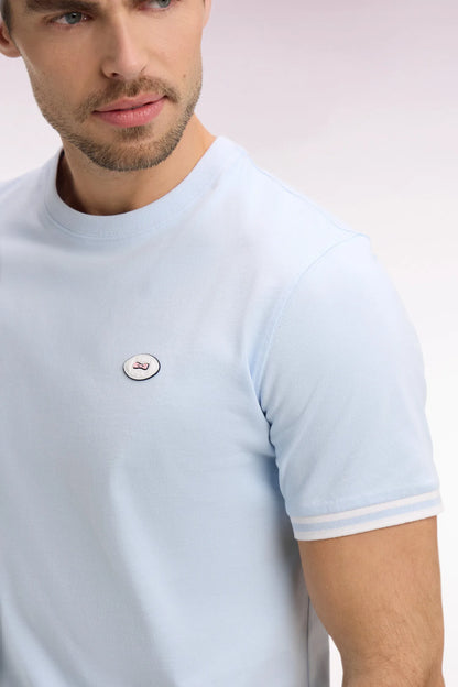 Eden Park 0 Men Sky Blue Short-Sleeved Cotton T-Shirt SKU: E26MAITC0031_BLC25 Image 03