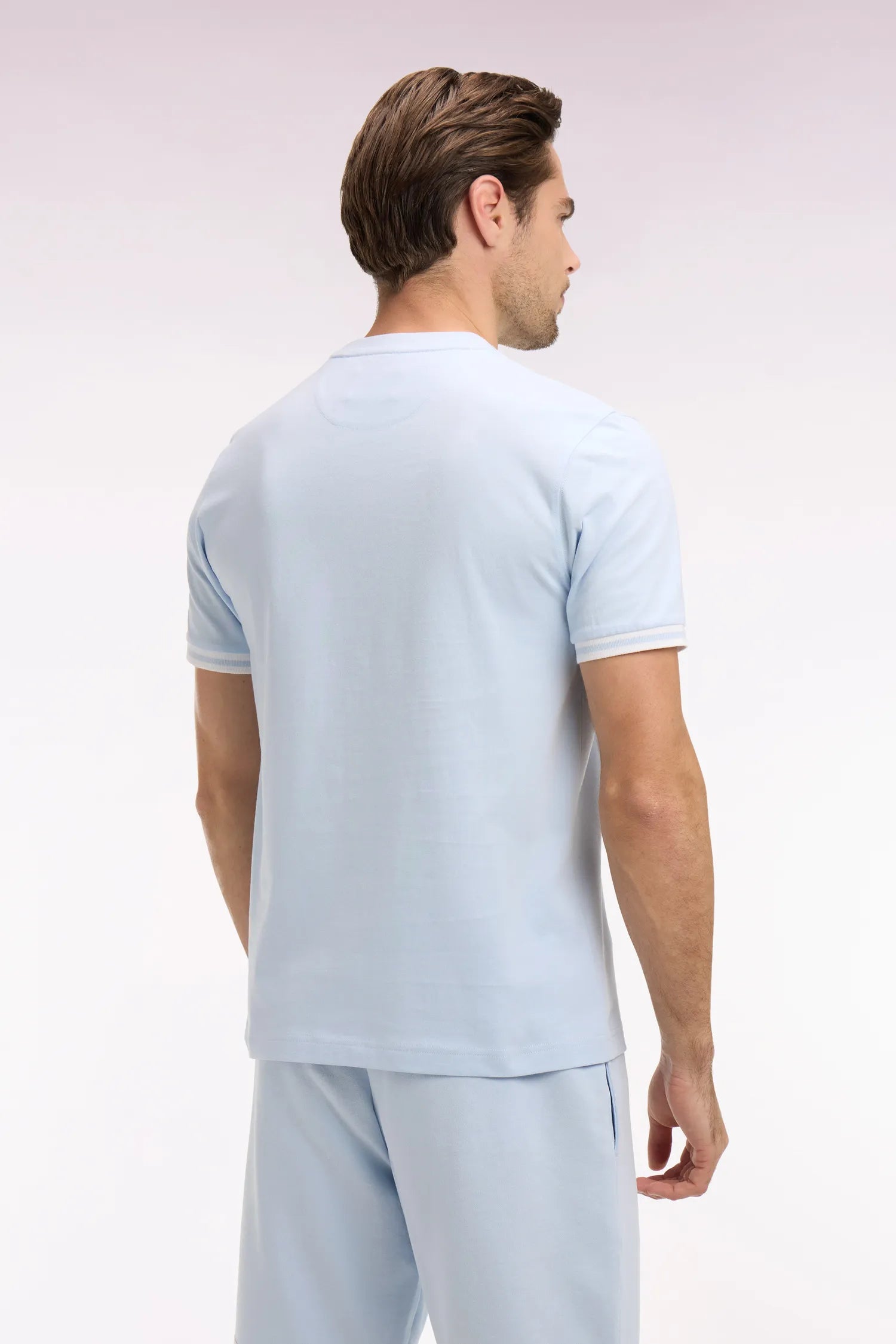 Eden Park 0 Men Sky Blue Short-Sleeved Cotton T-Shirt SKU: E26MAITC0031_BLC25 Image 04