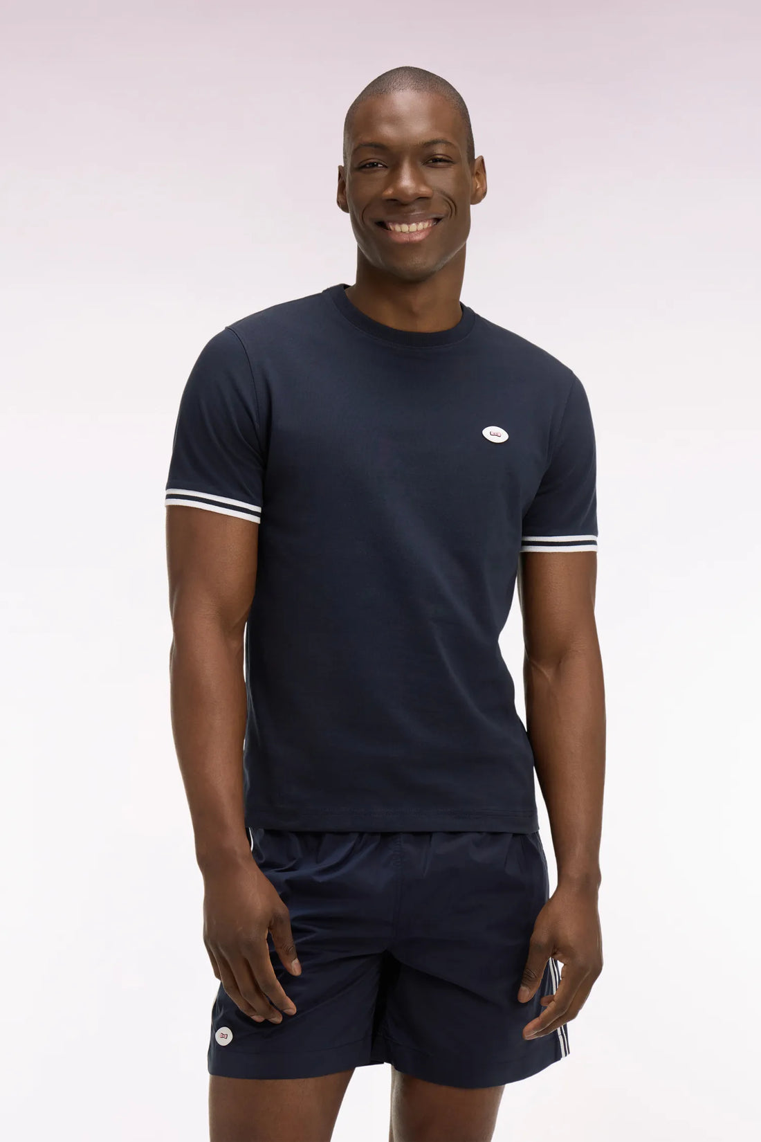 Eden Park 0 Men Regular Fit Short-Sleeved Cotton T-Shirt in Navy SKU: E26MAITC0031_BLF Image 01
