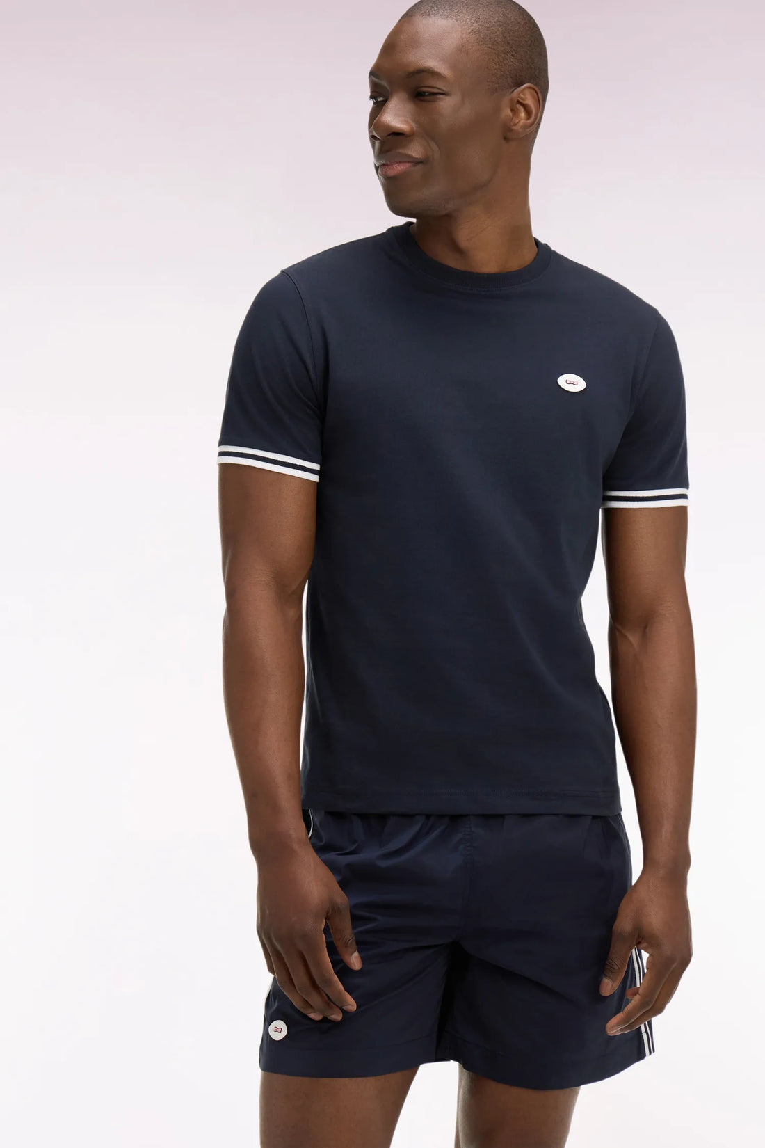 Eden Park 0 Men Regular Fit Short-Sleeved Cotton T-Shirt in Navy SKU: E26MAITC0031_BLF Image 02