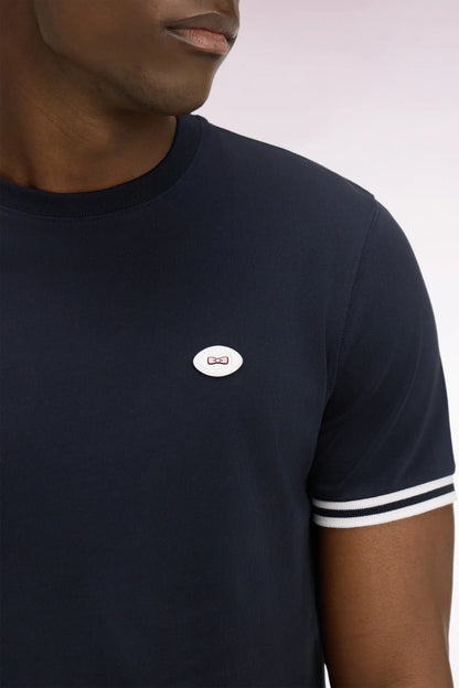 Eden Park 0 Men Regular Fit Short-Sleeved Cotton T-Shirt in Navy SKU: E26MAITC0031_BLF Image 03