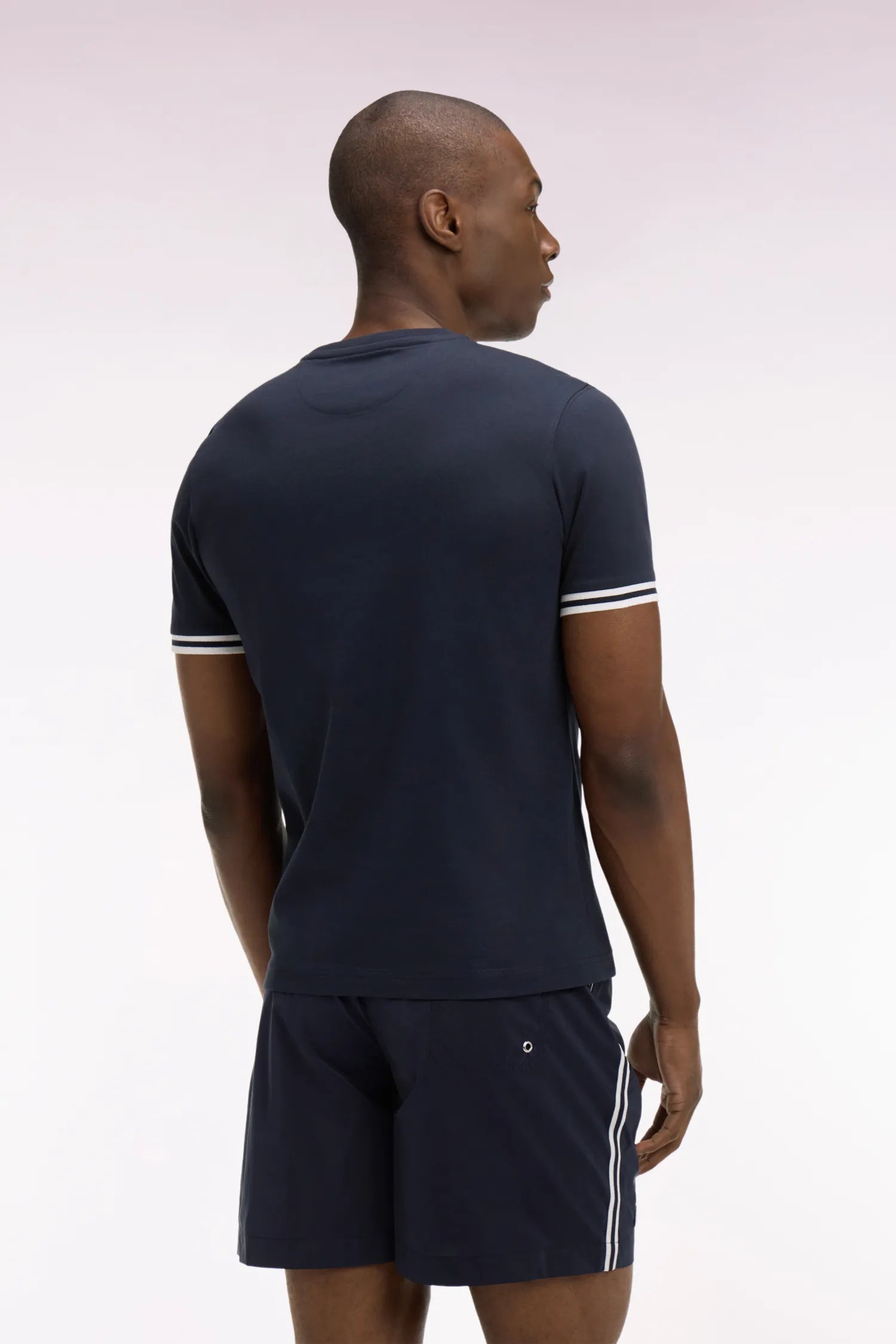 Eden Park 0 Men Regular Fit Short-Sleeved Cotton T-Shirt in Navy SKU: E26MAITC0031_BLF Image 04