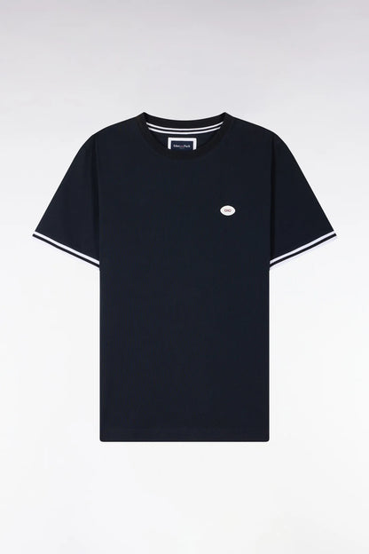 Eden Park 0 Men Regular Fit Short-Sleeved Cotton T-Shirt in Navy SKU: E26MAITC0031_BLF Image 05