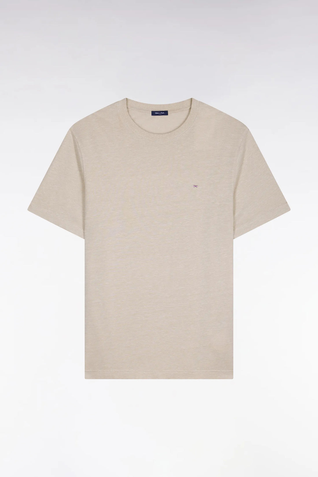 Eden Park Beige Men Short-Sleeved Regular-Fit Beige Cotton and Linen T-Shirt SKU: E26MAITC0034_BEC18 Image 02