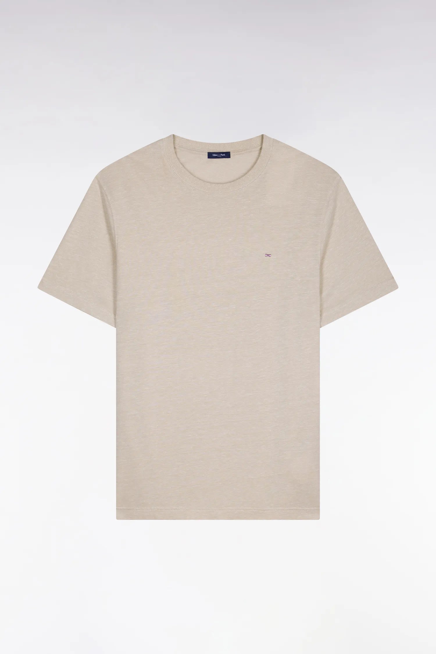 Eden Park Beige Men Short-Sleeved Regular-Fit Beige Cotton and Linen T-Shirt SKU: E26MAITC0034_BEC18 Image 02