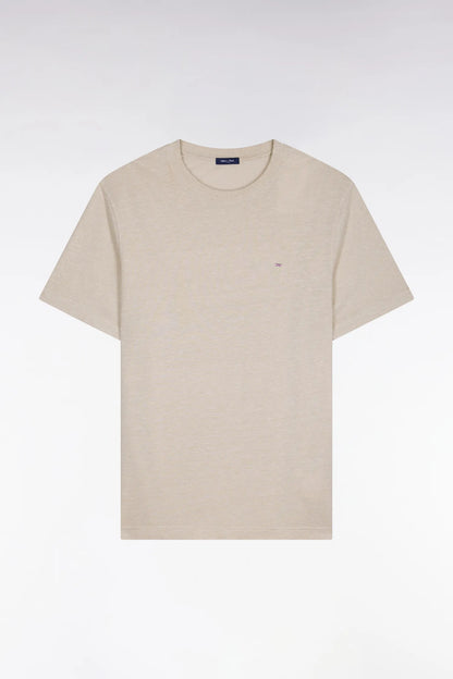 Eden Park Beige Men Short-Sleeved Regular-Fit Beige Cotton and Linen T-Shirt SKU: E26MAITC0034_BEC18 Image 02