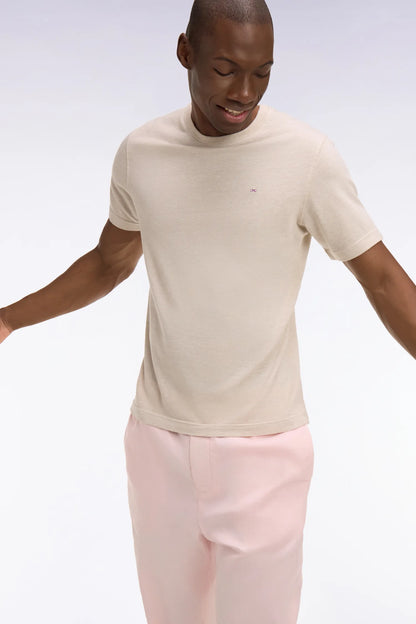 Eden Park Beige Men Short-Sleeved Regular-Fit Beige Cotton and Linen T-Shirt SKU: E26MAITC0034_BEC18 Image 03