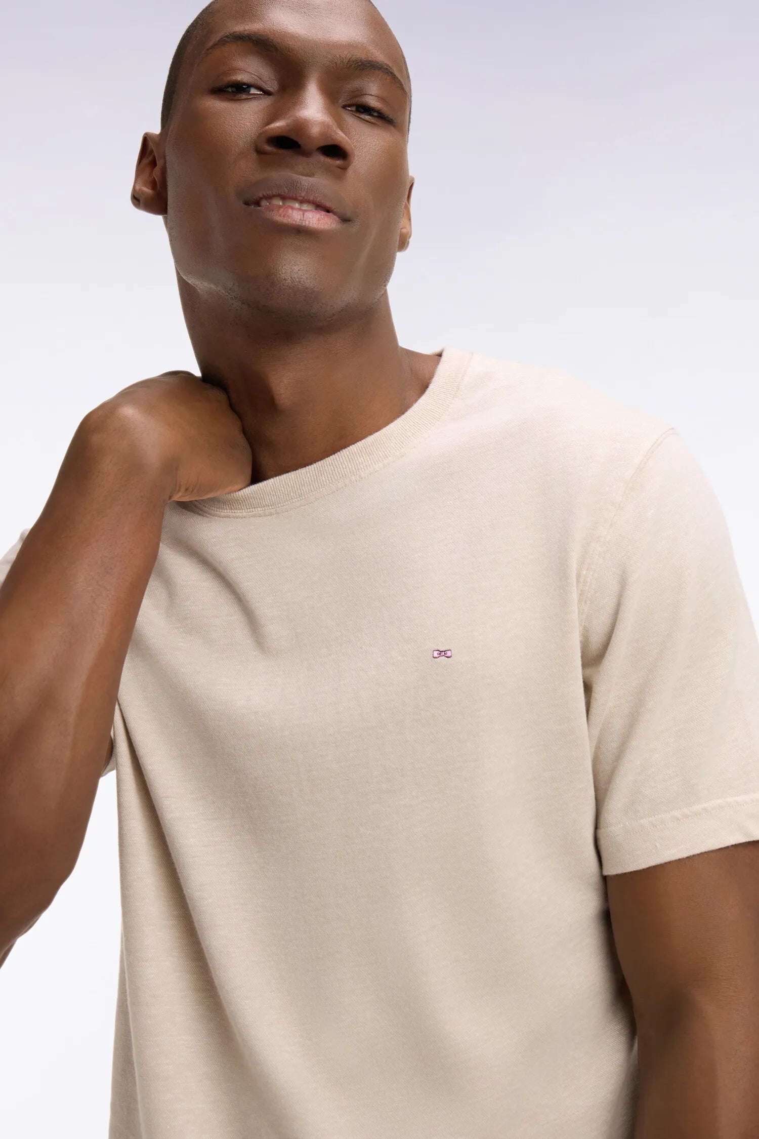 Eden Park Beige Men Short-Sleeved Regular-Fit Beige Cotton and Linen T-Shirt SKU: E26MAITC0034_BEC18 Image 04