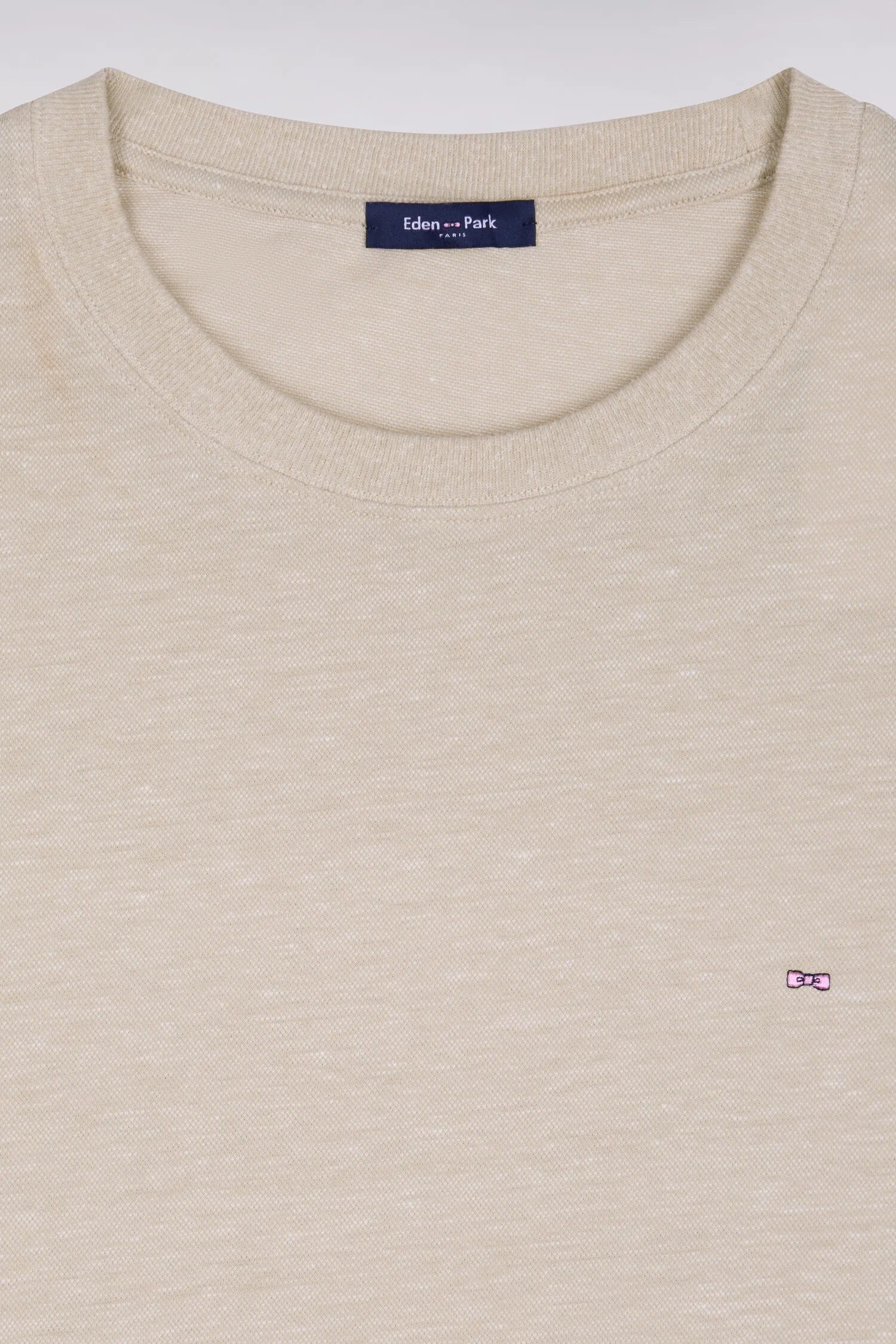 Eden Park Beige Men Short-Sleeved Regular-Fit Beige Cotton and Linen T-Shirt SKU: E26MAITC0034_BEC18 Image 06