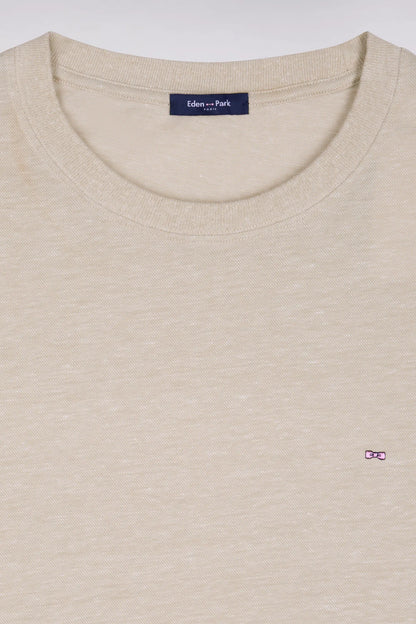 Eden Park Beige Men Short-Sleeved Regular-Fit Beige Cotton and Linen T-Shirt SKU: E26MAITC0034_BEC18 Image 06