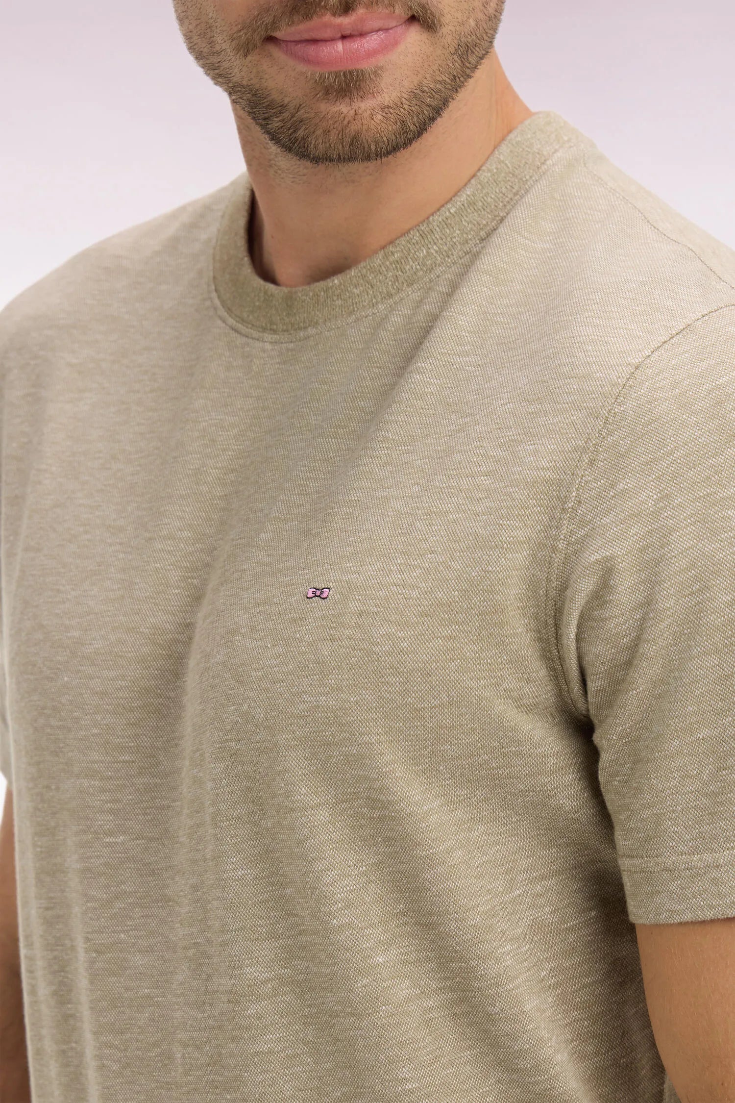 Eden Park Beige Men Regular Fit Short-Sleeved T-Shirt in Beige Cotton and Linen SKU: E26MAITC0034_BEF3 Image 04