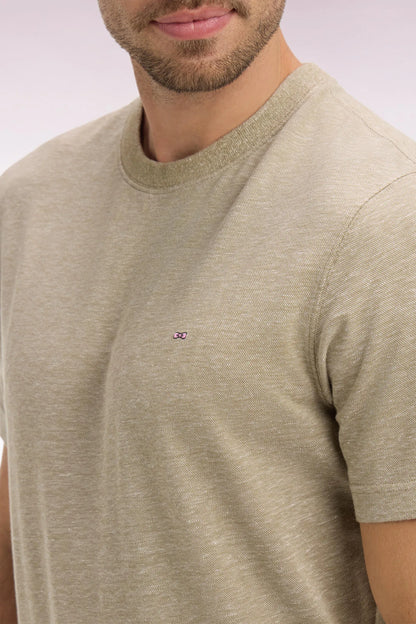 Eden Park Beige Men Regular Fit Short-Sleeved T-Shirt in Beige Cotton and Linen SKU: E26MAITC0034_BEF3 Image 04