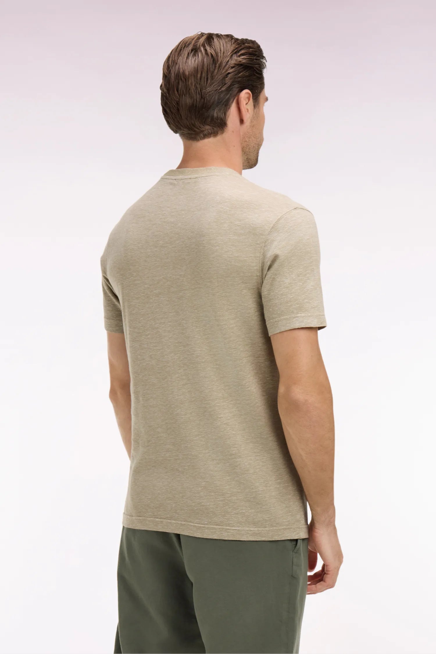 Eden Park Beige Men Regular Fit Short-Sleeved T-Shirt in Beige Cotton and Linen SKU: E26MAITC0034_BEF3 Image 05