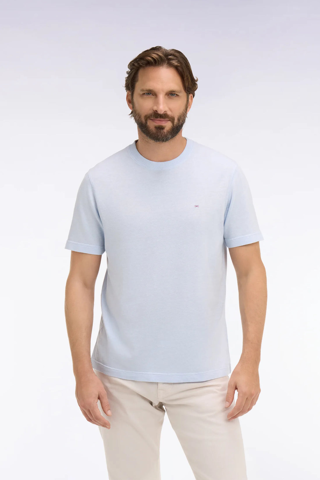 Eden Park Sky Blue Men Sky Blue Short-Sleeved Regular Fit Cotton and Linen T-Shirt SKU: E26MAITC0034_BLC6 Image 01
