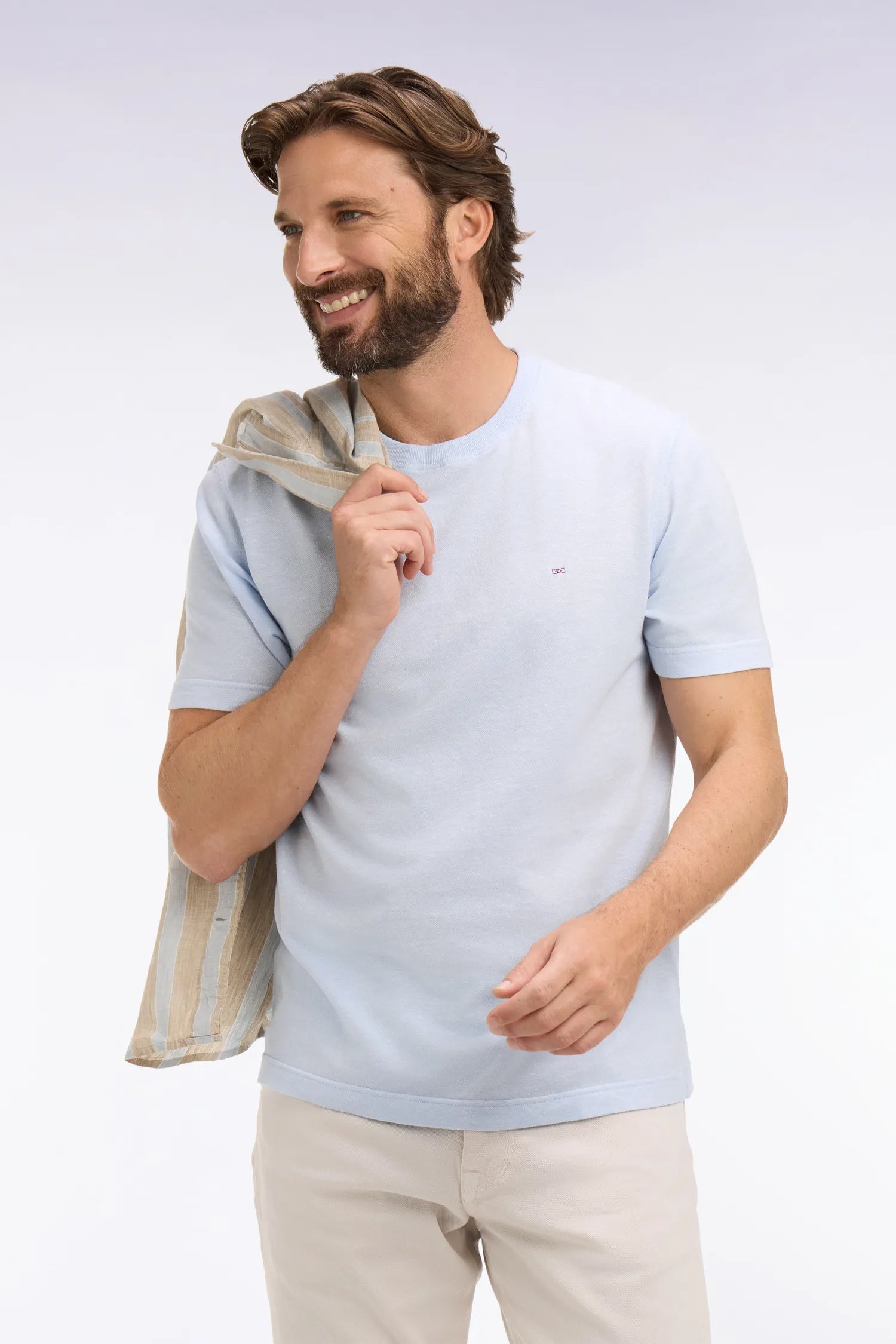 Eden Park Sky Blue Men Sky Blue Short-Sleeved Regular Fit Cotton and Linen T-Shirt SKU: E26MAITC0034_BLC6 Image 03