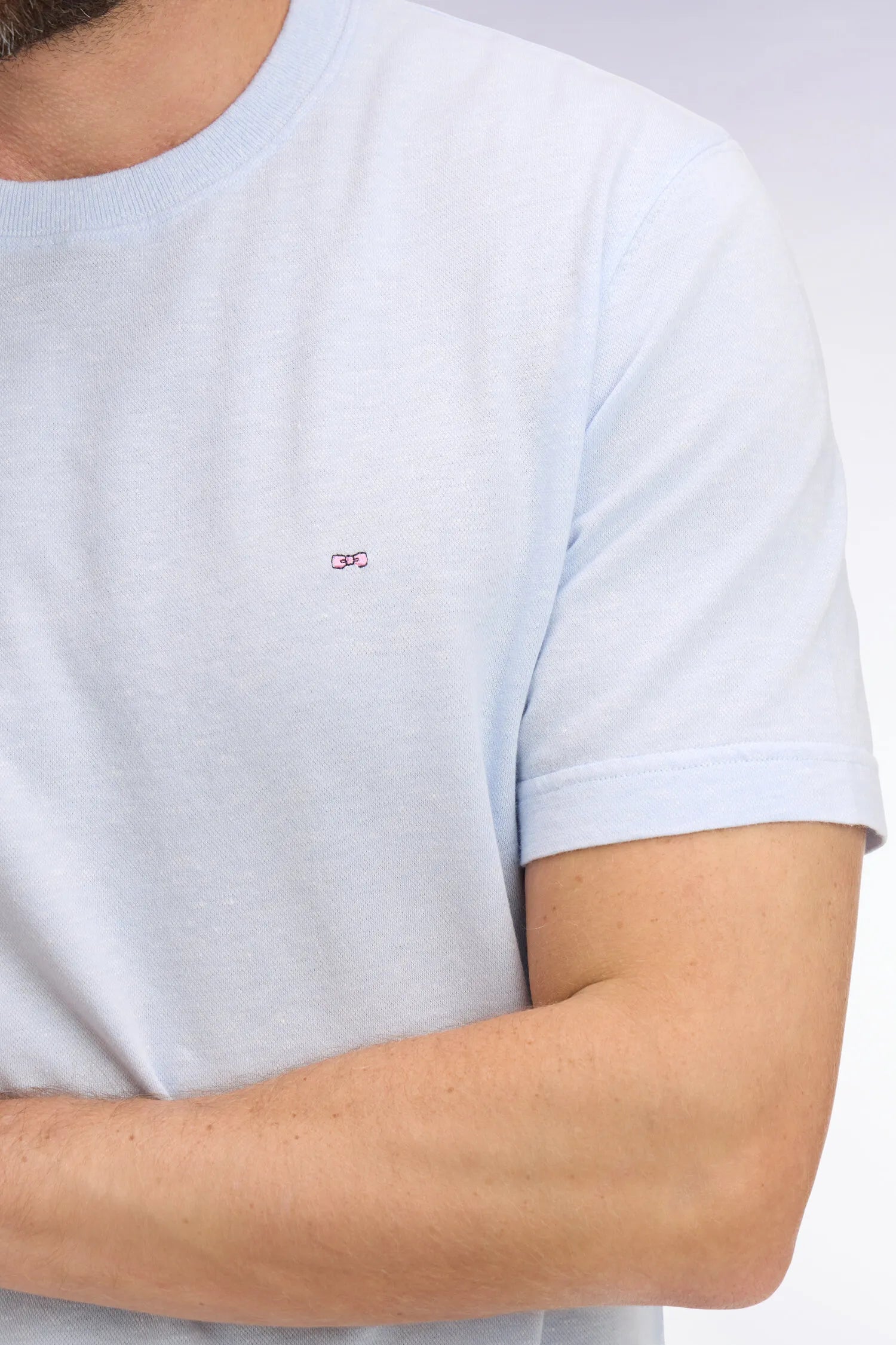 Eden Park Sky Blue Men Sky Blue Short-Sleeved Regular Fit Cotton and Linen T-Shirt SKU: E26MAITC0034_BLC6 Image 04