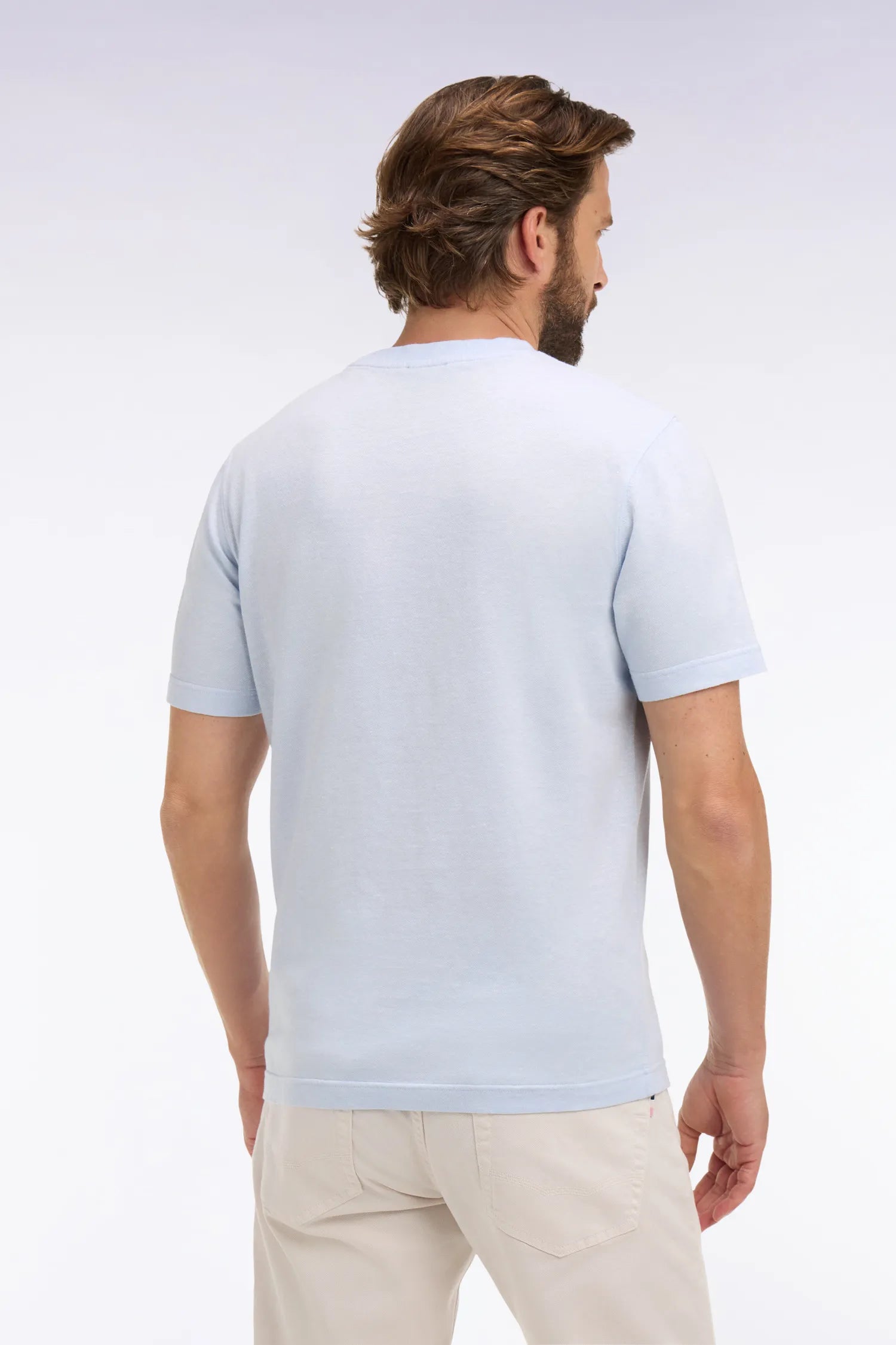 Eden Park Sky Blue Men Sky Blue Short-Sleeved Regular Fit Cotton and Linen T-Shirt SKU: E26MAITC0034_BLC6 Image 05