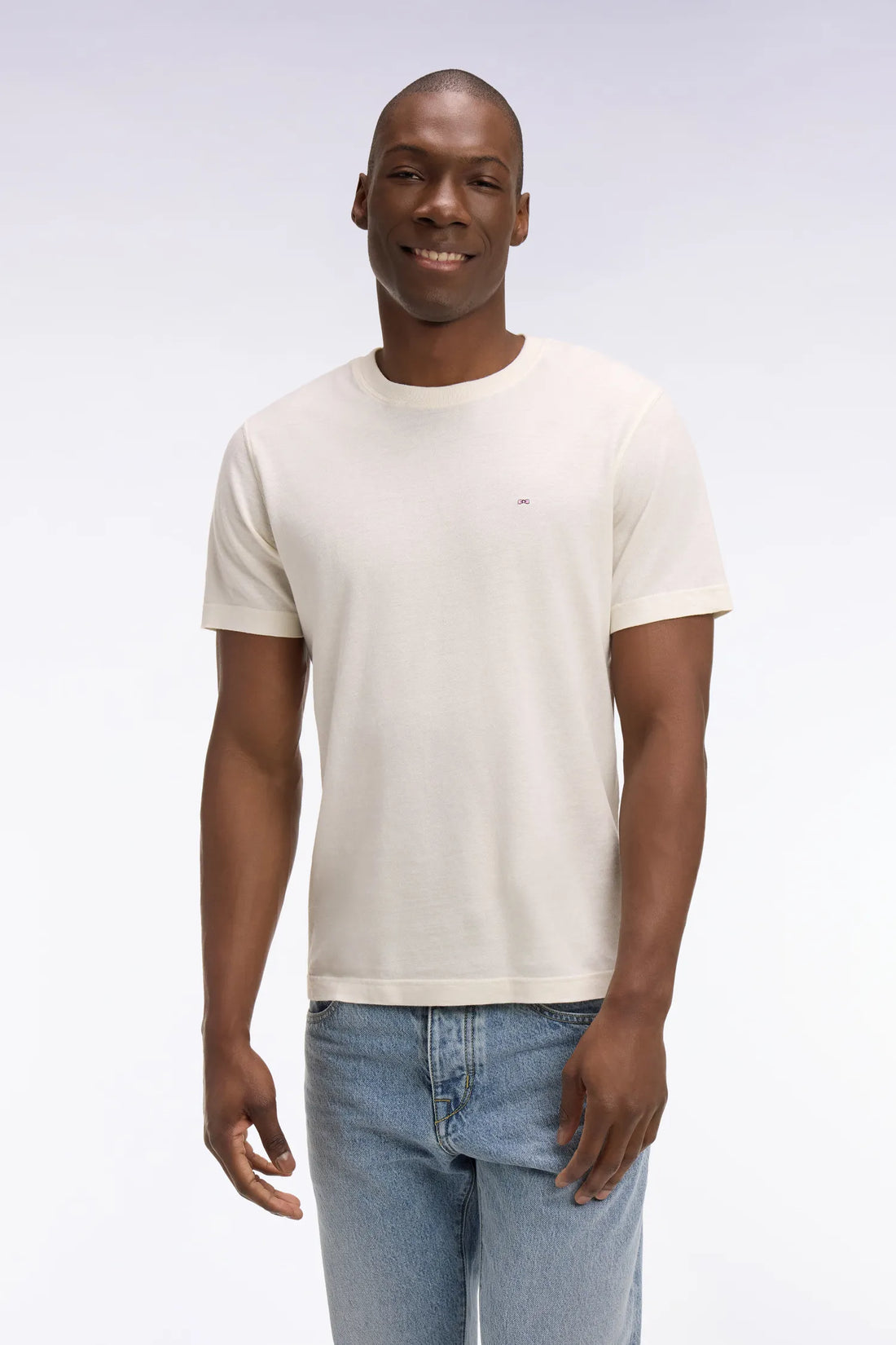 Eden Park Ecru Men Regular Fit Short-Sleeved T-Shirt in Ecru Cotton and Linen SKU: E26MAITC0034_ECC4 Image 01