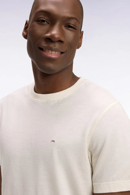 Eden Park Ecru Men Regular Fit Short-Sleeved T-Shirt in Ecru Cotton and Linen SKU: E26MAITC0034_ECC4 Image 04