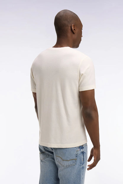 Eden Park Ecru Men Regular Fit Short-Sleeved T-Shirt in Ecru Cotton and Linen SKU: E26MAITC0034_ECC4 Image 05