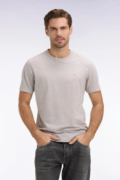 Eden Park Grey Men Regular Fit Short-Sleeved T-Shirt in Grey Cotton and Linen SKU: E26MAITC0034_GRM5 Image 01