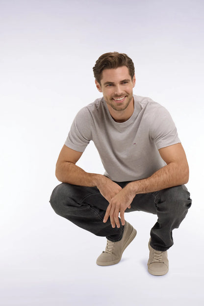 Eden Park Grey Men Regular Fit Short-Sleeved T-Shirt in Grey Cotton and Linen SKU: E26MAITC0034_GRM5 Image 03