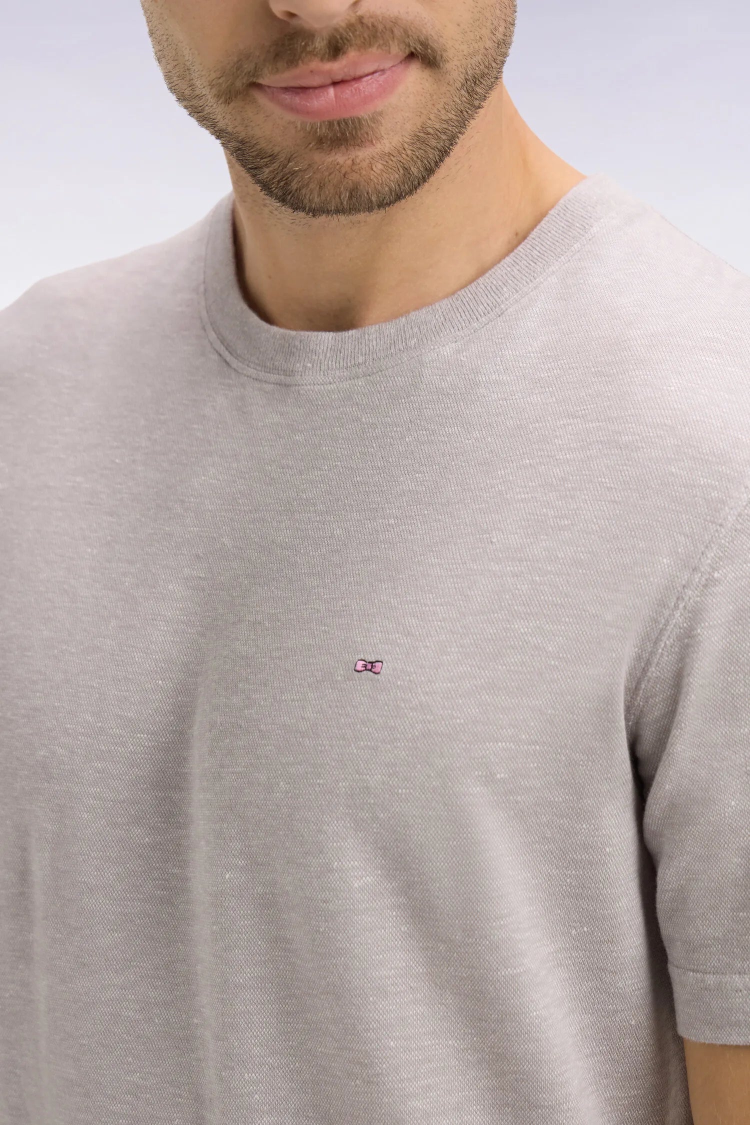 Eden Park Grey Men Regular Fit Short-Sleeved T-Shirt in Grey Cotton and Linen SKU: E26MAITC0034_GRM5 Image 04