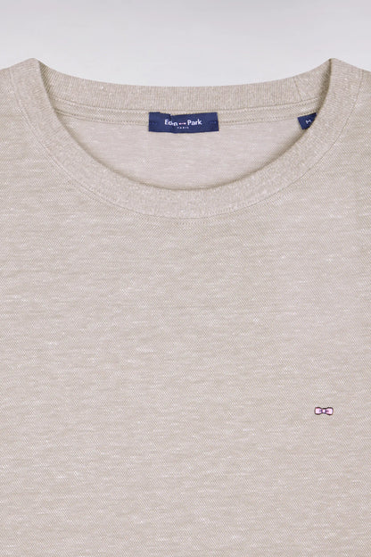 Eden Park Grey Men Regular Fit Short-Sleeved T-Shirt in Grey Cotton and Linen SKU: E26MAITC0034_GRM5 Image 06