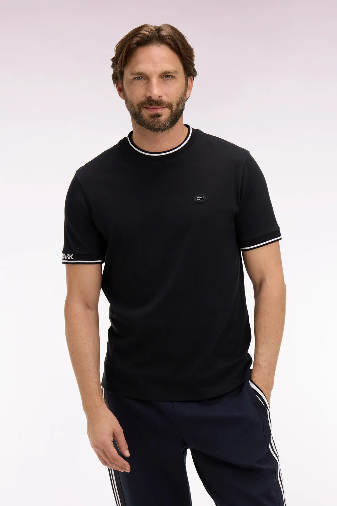 Eden Park 0 Men Eden Park Black Jacquard Cotton Short-Sleeved T-Shirt SKU: E26MAITC0045_NO Image 01