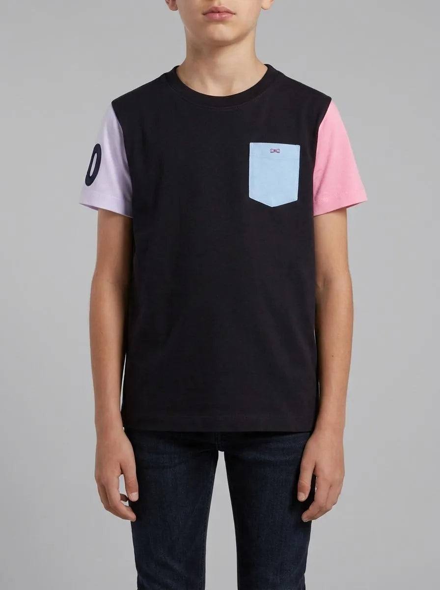 Eden Park 0 Boys Short-Sleeved Navy Cotton T-Shirt with Two-Tone Sleeves SKU: E26MAITC0050_BLF Image 00