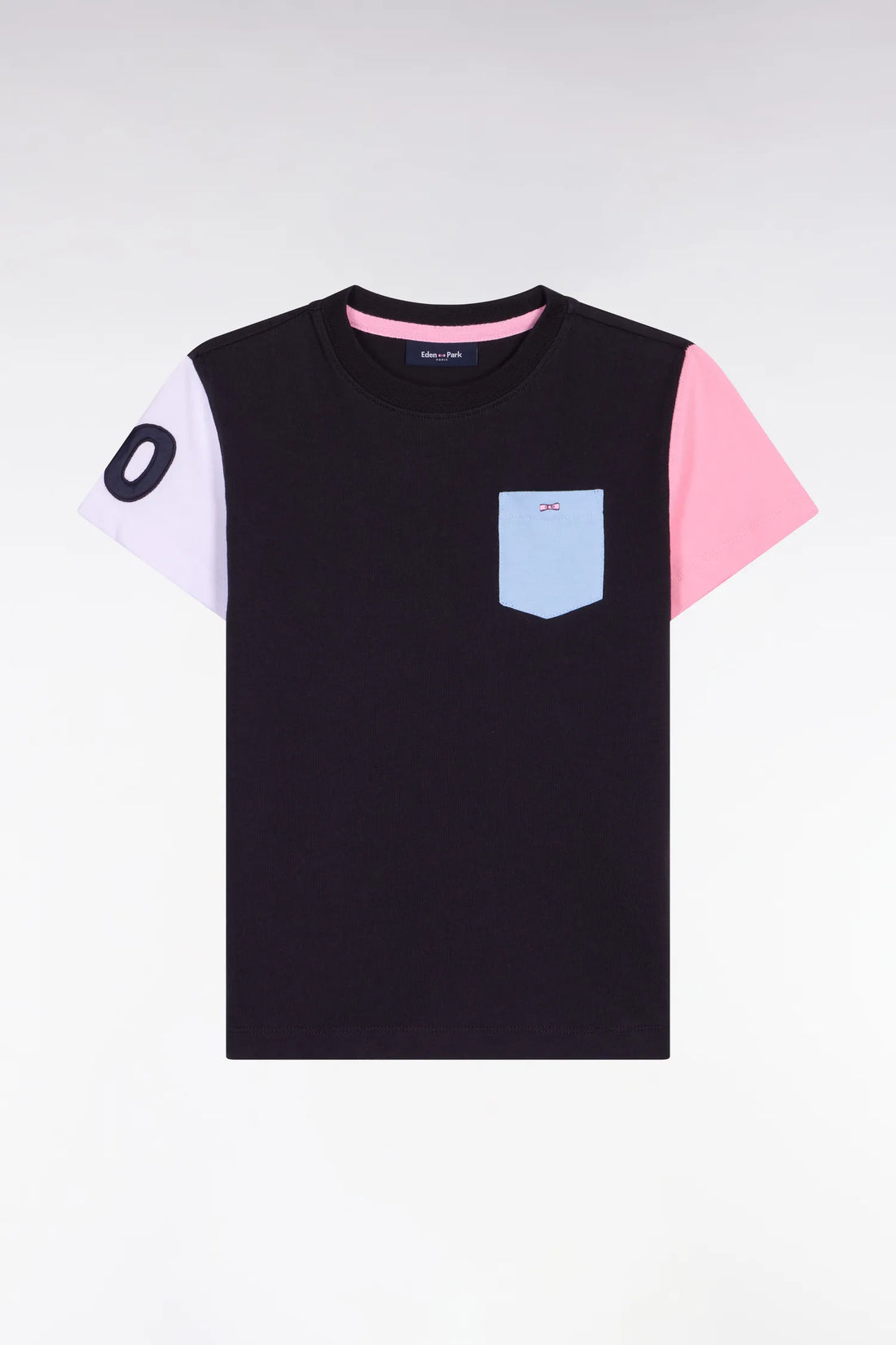 Eden Park 0 Boys Short-Sleeved Navy Cotton T-Shirt with Two-Tone Sleeves SKU: E26MAITC0050_BLF Image 01