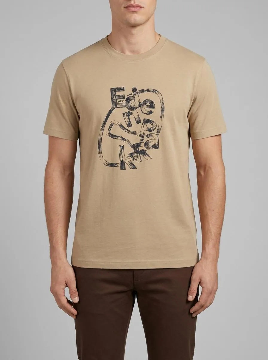 Eden Park 0 Men Short-Sleeved Beige Cotton T-Shirt with Screen Print SKU: E26MAITC0064_BEM30 Image 00