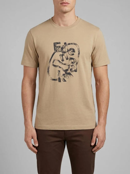 Eden Park 0 Men Short-Sleeved Beige Cotton T-Shirt with Screen Print SKU: E26MAITC0064_BEM30 Image 00
