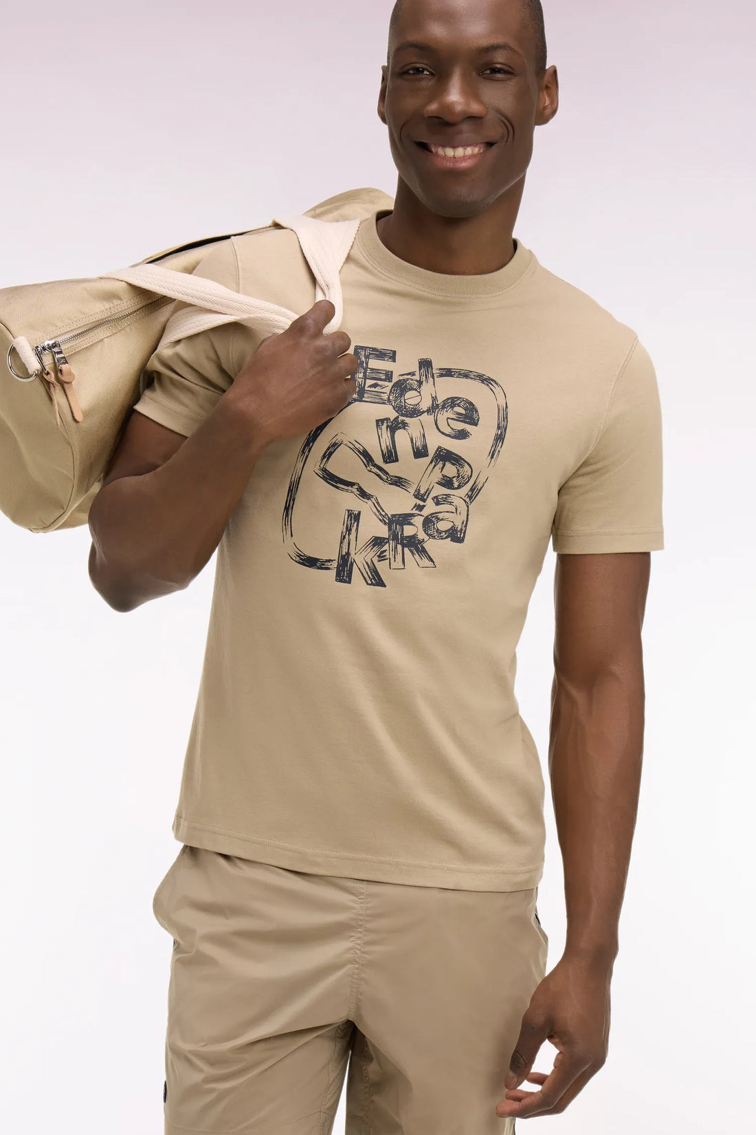 Eden Park 0 Men Short-Sleeved Beige Cotton T-Shirt with Screen Print SKU: E26MAITC0064_BEM30 Image 02
