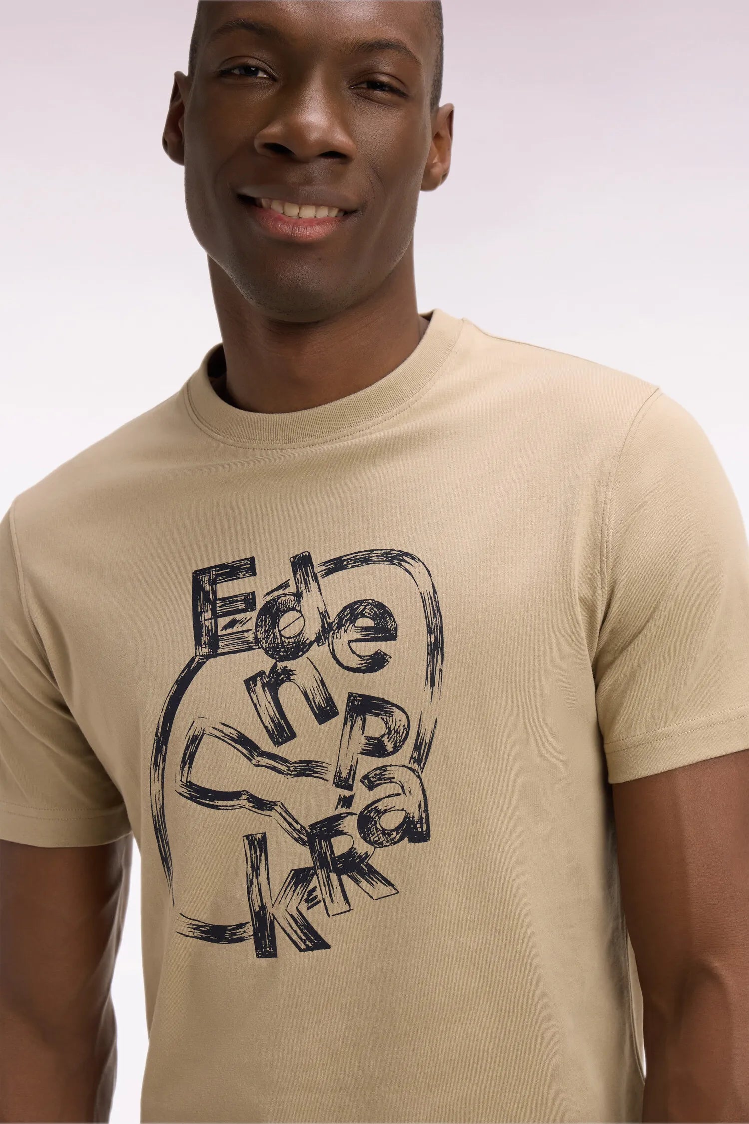 Eden Park 0 Men Short-Sleeved Beige Cotton T-Shirt with Screen Print SKU: E26MAITC0064_BEM30 Image 03