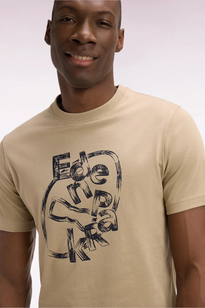Eden Park 0 Men Short-Sleeved Beige Cotton T-Shirt with Screen Print SKU: E26MAITC0064_BEM30 Image 03
