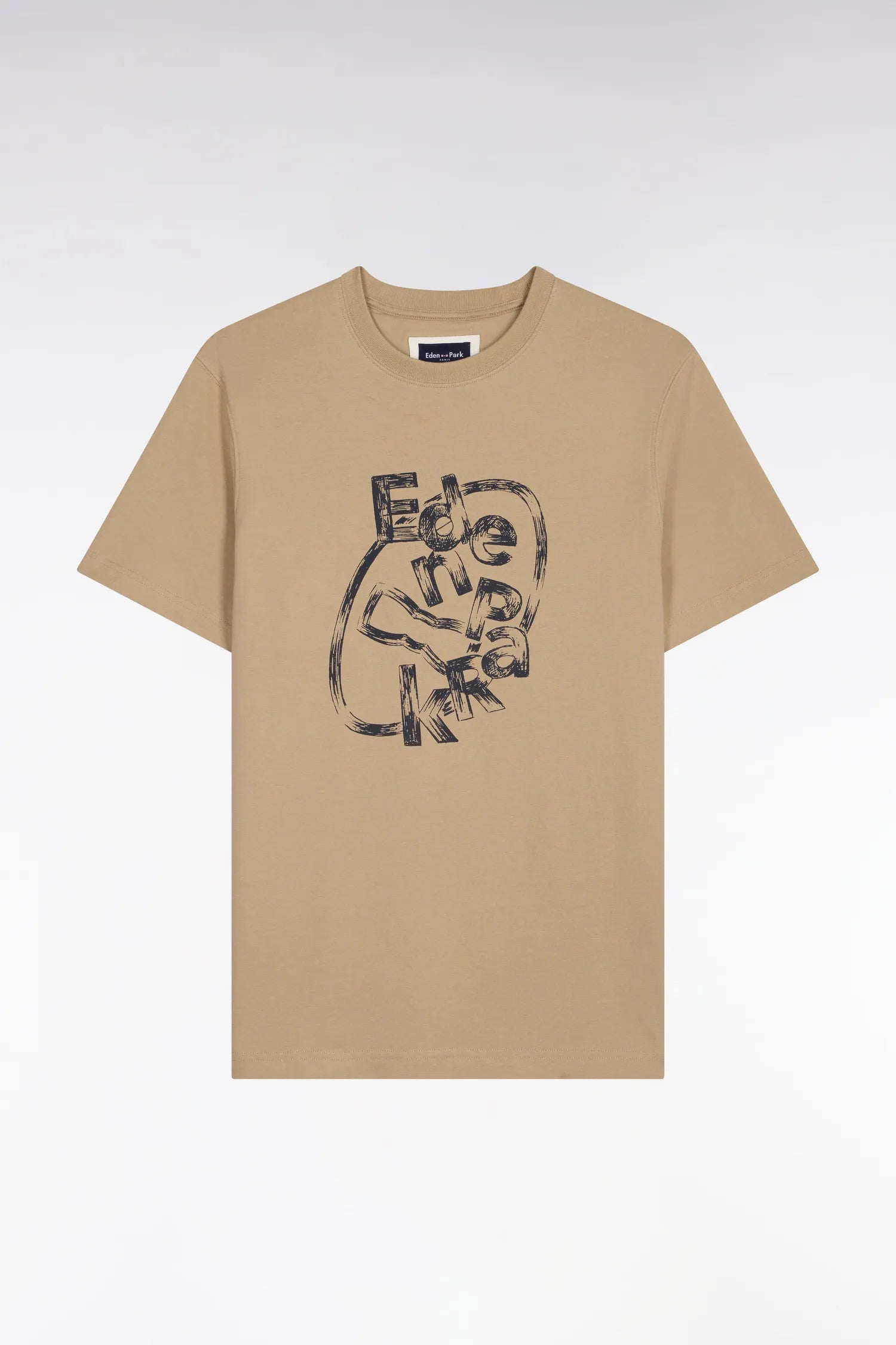 Eden Park 0 Men Short-Sleeved Beige Cotton T-Shirt with Screen Print SKU: E26MAITC0064_BEM30 Image 05