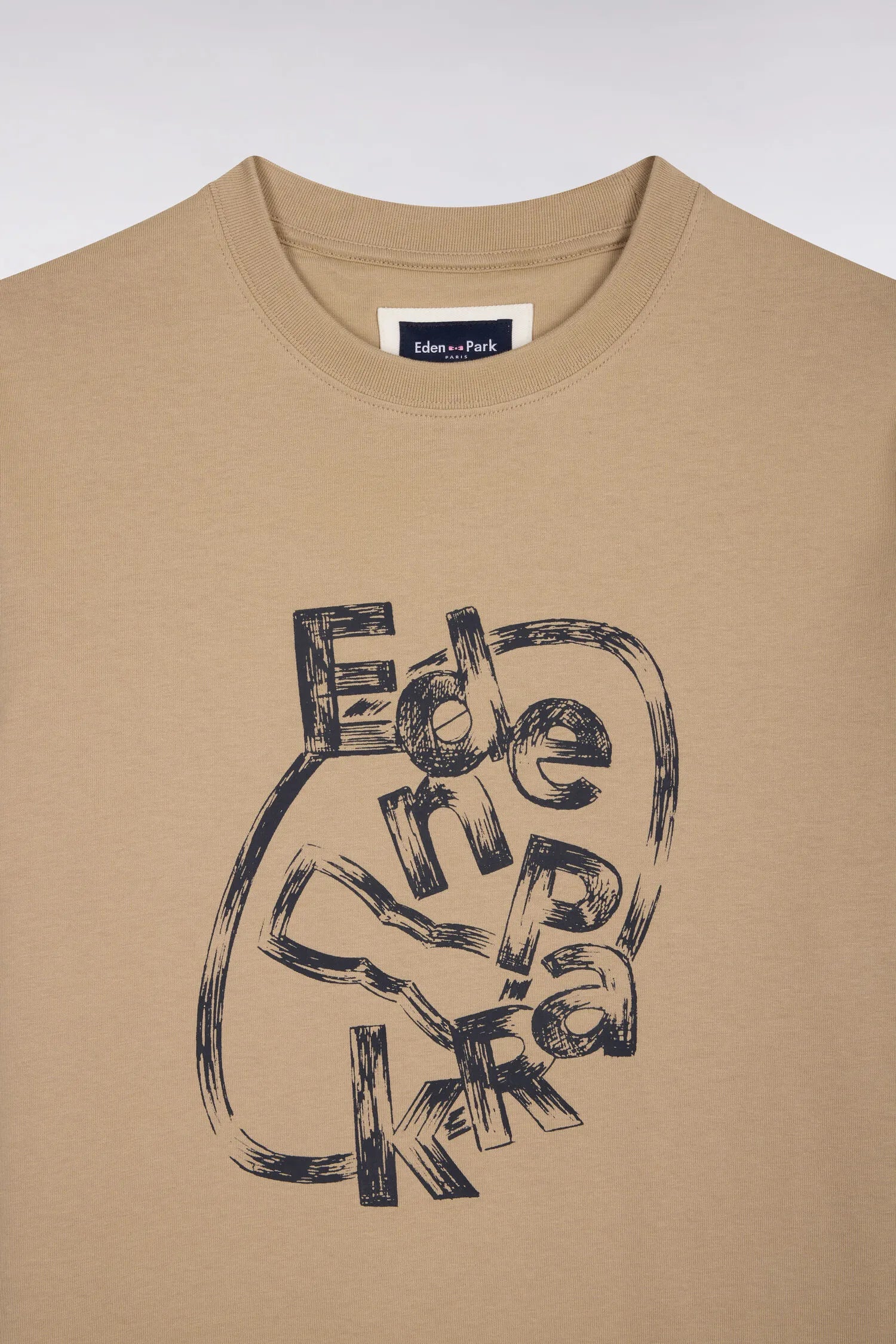 Eden Park 0 Men Short-Sleeved Beige Cotton T-Shirt with Screen Print SKU: E26MAITC0064_BEM30 Image 06