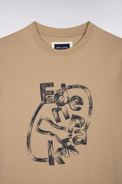 Eden Park 0 Men Short-Sleeved Beige Cotton T-Shirt with Screen Print SKU: E26MAITC0064_BEM30 Image 06