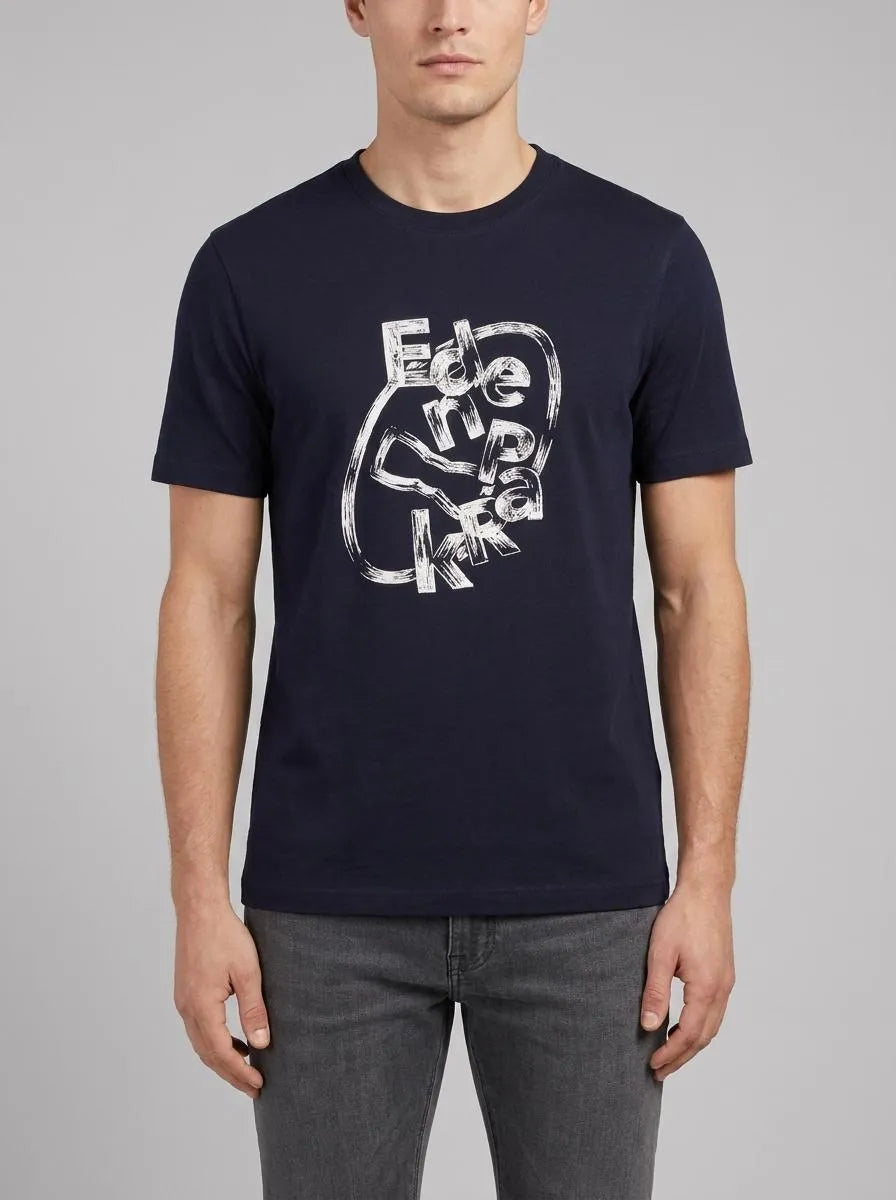 Eden Park 0 Men Short-Sleeved Navy Cotton T-Shirt with Screen Print SKU: E26MAITC0064_BLF Image 00