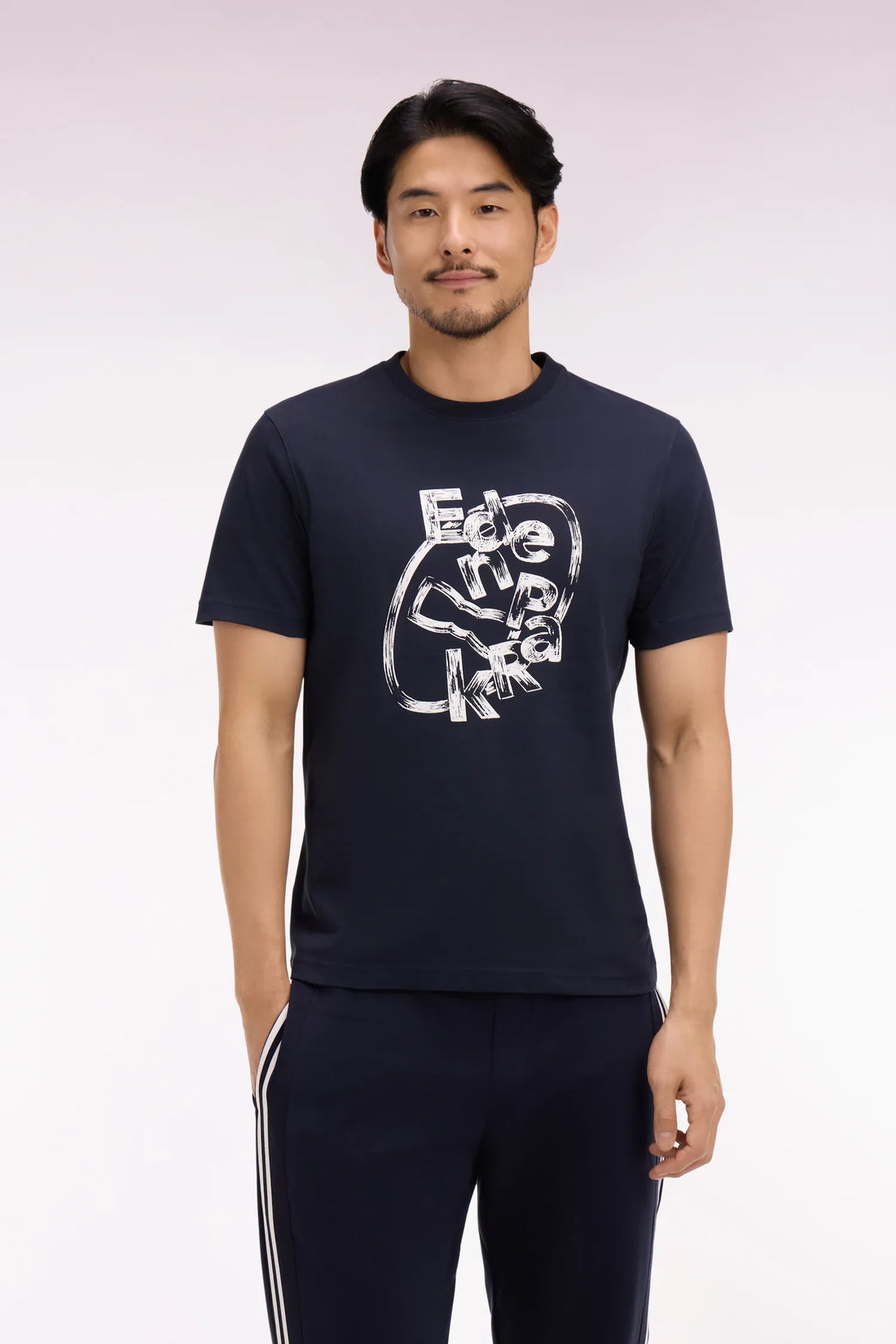 Eden Park 0 Men Short-Sleeved Navy Cotton T-Shirt with Screen Print SKU: E26MAITC0064_BLF Image 01
