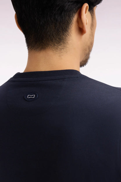 Eden Park 0 Men Short-Sleeved Navy Cotton T-Shirt with Screen Print SKU: E26MAITC0064_BLF Image 03
