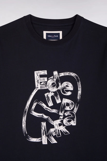 Eden Park 0 Men Short-Sleeved Navy Cotton T-Shirt with Screen Print SKU: E26MAITC0064_BLF Image 06