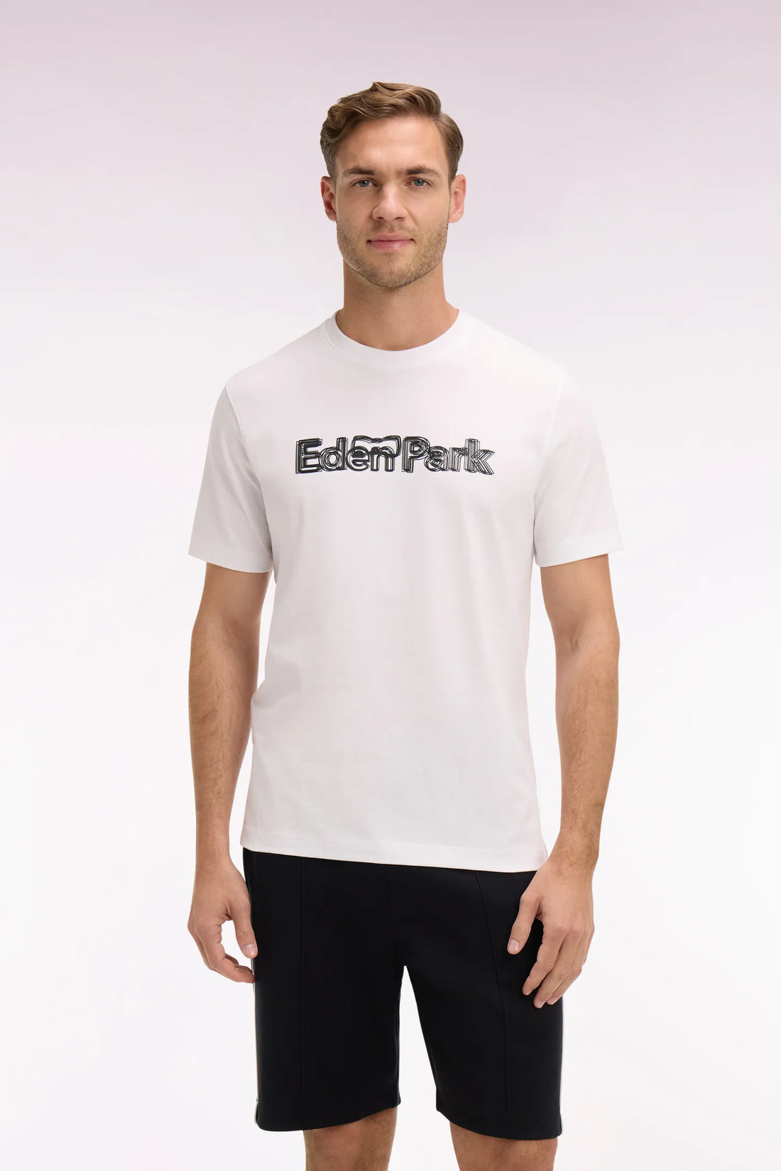 Eden Park 0 Men Short-Sleeved White Cotton T-Shirt with Screen Print SKU: E26MAITC0068_BC Image 01