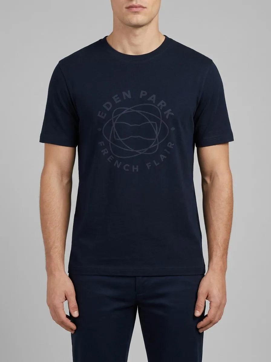 Eden Park 0 Men Short-Sleeved Navy Cotton T-Shirt with Screen Print SKU: E26MAITC0069_BLF Image 00