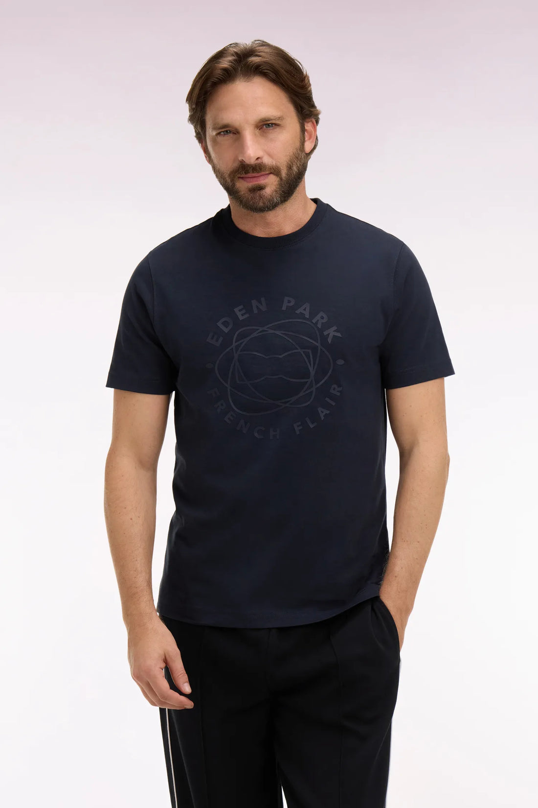Eden Park 0 Men Short-Sleeved Navy Cotton T-Shirt with Screen Print SKU: E26MAITC0069_BLF Image 01