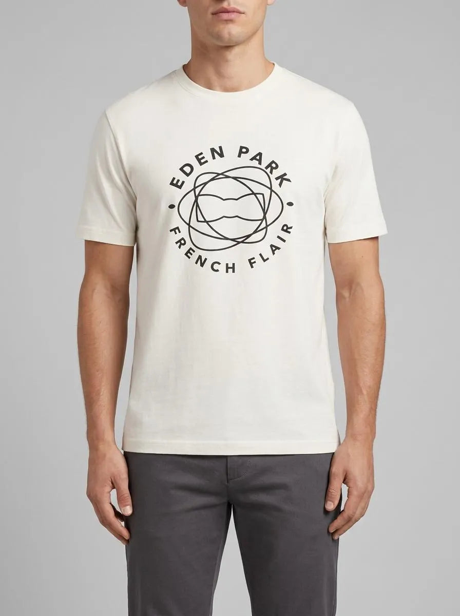 Eden Park 0 Men Short-Sleeved T-Shirt in Ecru Cotton with Screen Print SKU: E26MAITC0069_ECC Image 00