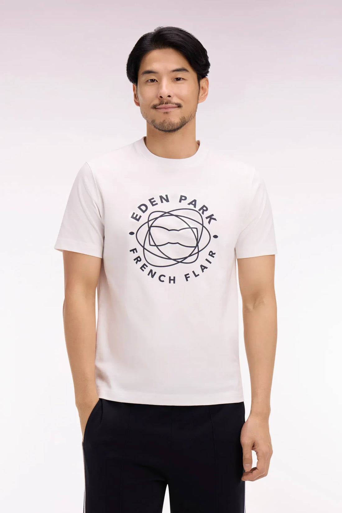 Eden Park 0 Men Short-Sleeved T-Shirt in Ecru Cotton with Screen Print SKU: E26MAITC0069_ECC Image 01