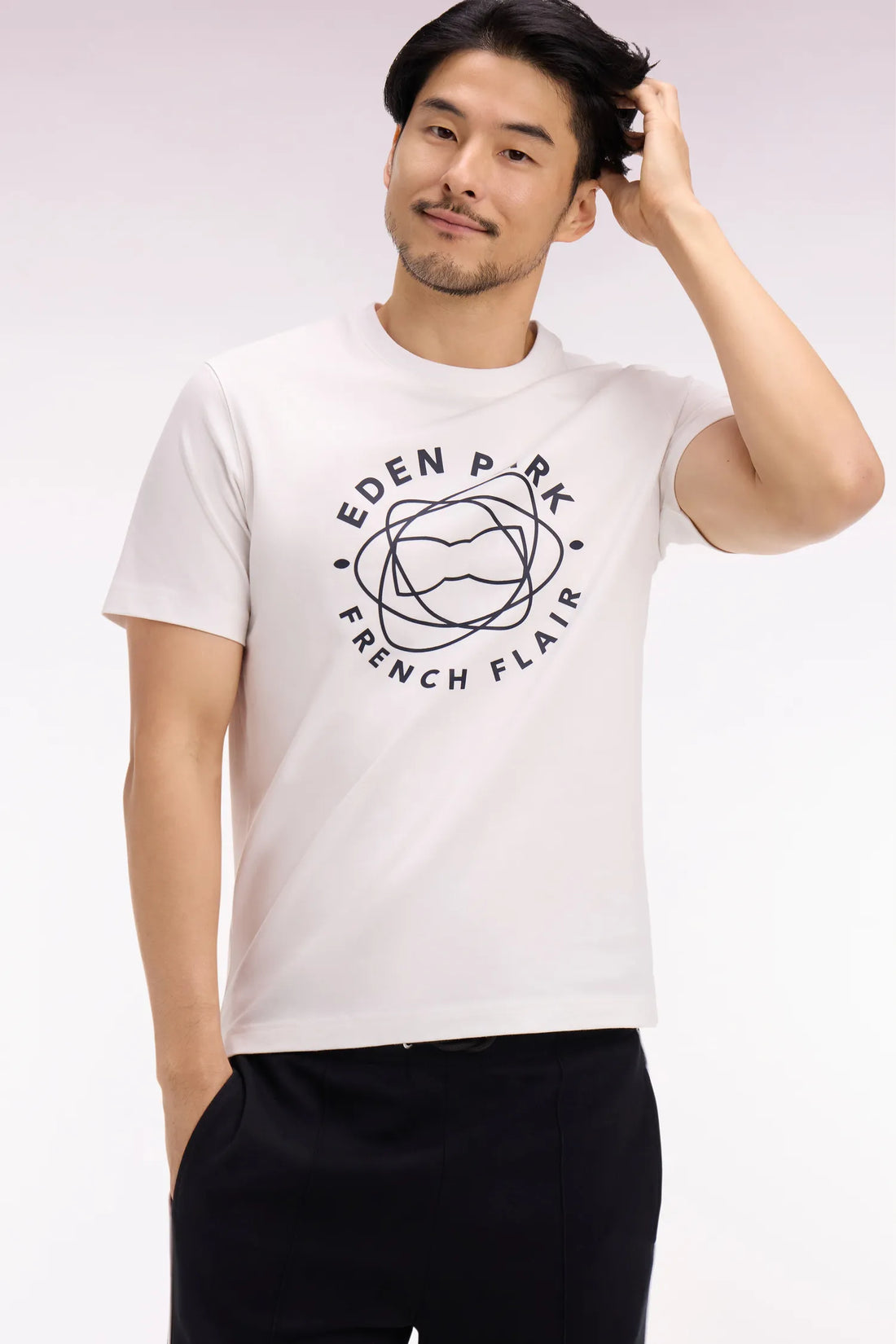 Eden Park 0 Men Short-Sleeved T-Shirt in Ecru Cotton with Screen Print SKU: E26MAITC0069_ECC Image 02